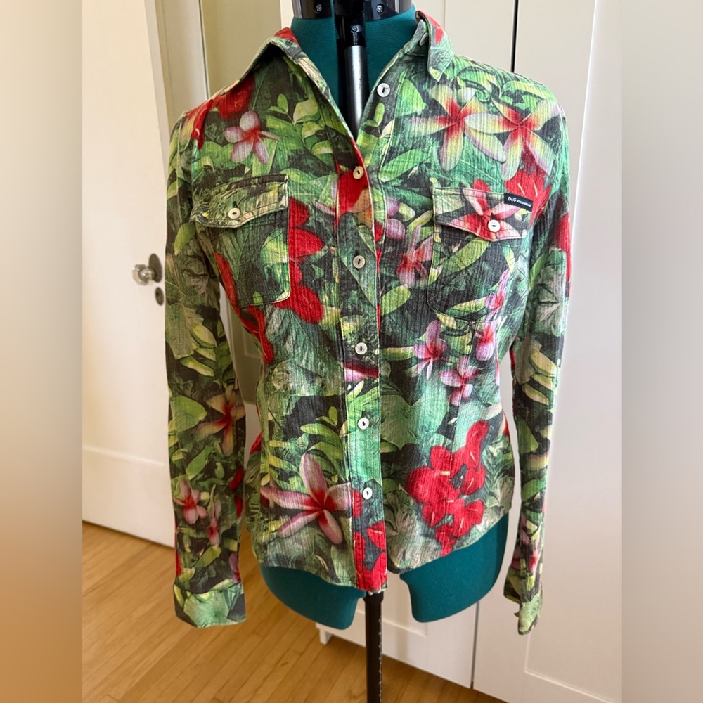 DOLCE & GABBANA D&G Italy Tropical Floral Cotton Blouse M